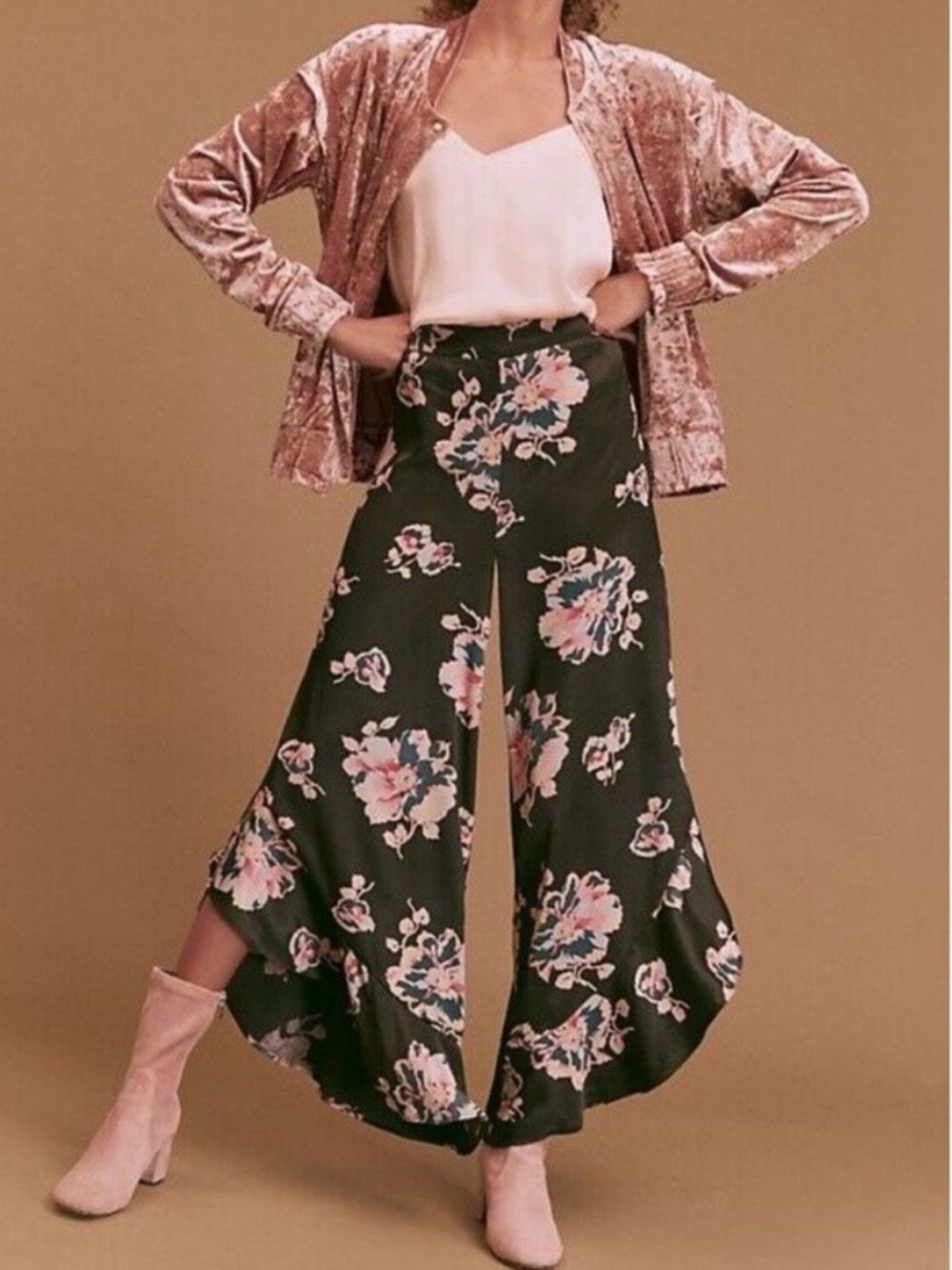 Anthropologie Elevenses Tansy Floral Ruffle Wide Leg Pants Size 6